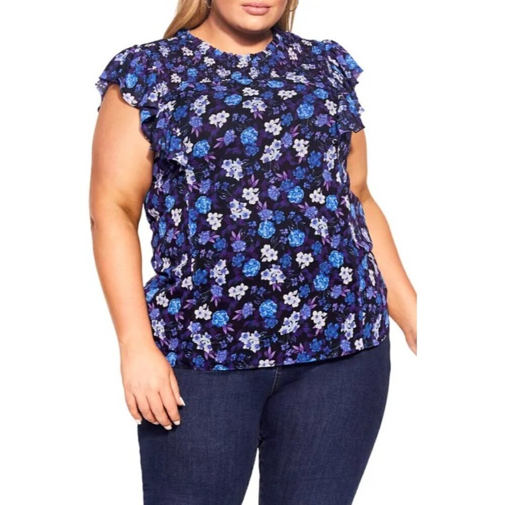 Cityβ Chic Womens Plus Size Medium 18 Bella Floral Blouse Black Helene Bud 1249